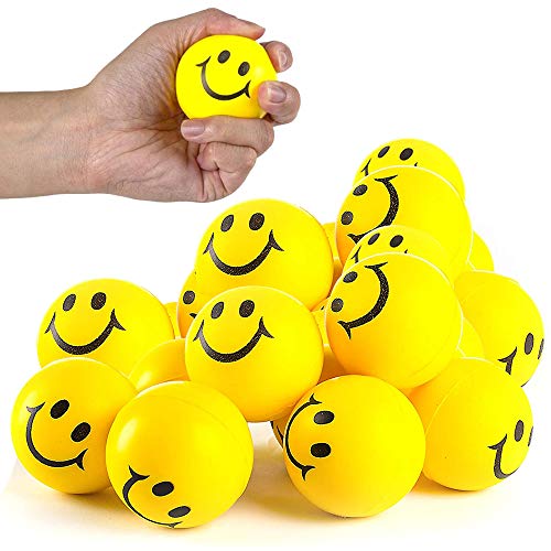 ArtCreativity Smile Face Stress Balls for Kids and Adults - Pack of 12-2 Inch Spongy Squeeze Toys for Anxiety Relief - Fun Birthday Party Favors and Goodie Bag Fillers for Boys and Girls