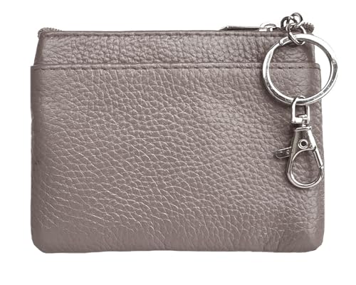 Image of Women's Small Leather Coin Purse with Key Ring and Snap Hook, iToolai Mini Change Card Case Wallet Pouch with Keychain, 16 Warm Gray, One Size (4.33 inchx 3.54 inch), Keychain Coin Pouch With Snap Hook