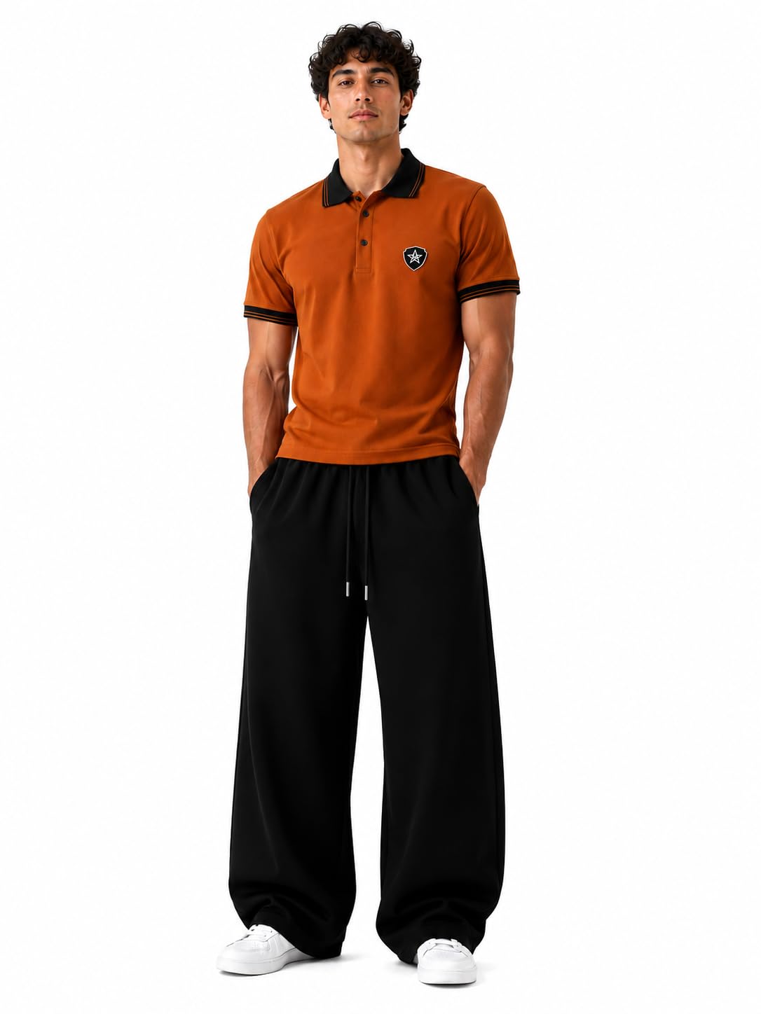 Polo T-Shirt and Baggy Lower for Men's |Track Pants, Baggy Streetwear, Cotton Track Pants, Elastic Waist & Relaxed Fit Bottoms |-picture-20