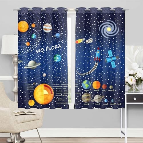 Image of 3D Cartoon Printed Space Theme Curtains for Play School, Kids Room Curtain 8 feet Long Set of 2 pcs School 4x8 ft Curtain for Kids Room Window Curtain