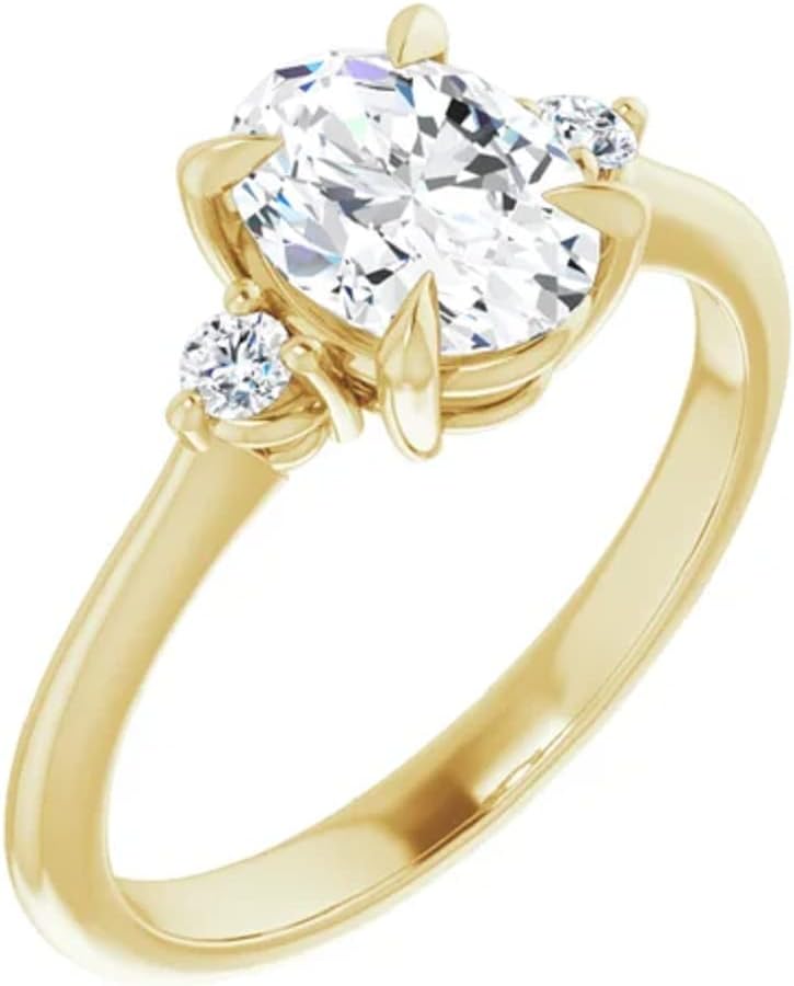 18K Solid Yellow Gold Handmade Engagement Ring 1.0 CT Oval Cut Moissanite Diamond Solitaire Wedding/Bridal Ring Set for Womens/Her Propose Rings