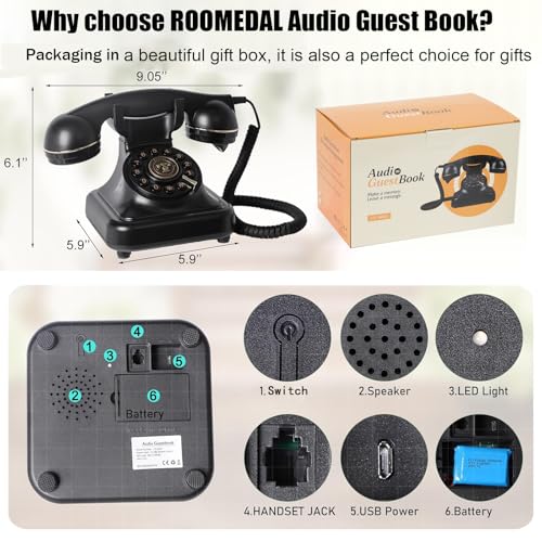 Image of ROOMEDAL Audio Guest Book Wedding Phone, Guest Book Retro Phone Audio GuestBook - for Wedding, Bridal Shower, Baby Shower, Birthday Party, Anniversary