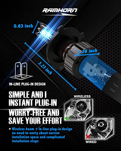 RAMHORN H4 Bulbs, 9003 Light Bulbs Instant Plug-in Wireless, 300% Brightness Upgrade 6500K Super Bright Fog Light, Pack of 2