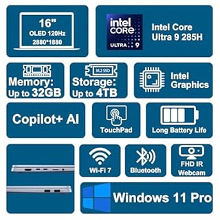 ASUS Vivobook S16 AI PC Laptop 16" 2.8k OLED 120Hz (600nits, 100% DCI-P3) Intel 16-core Ultra 9 285H 32GB RAM 1TB SSD Backlit for Creator Designer Business Professional Win11Pro ICP Hub/Copilot+ AI