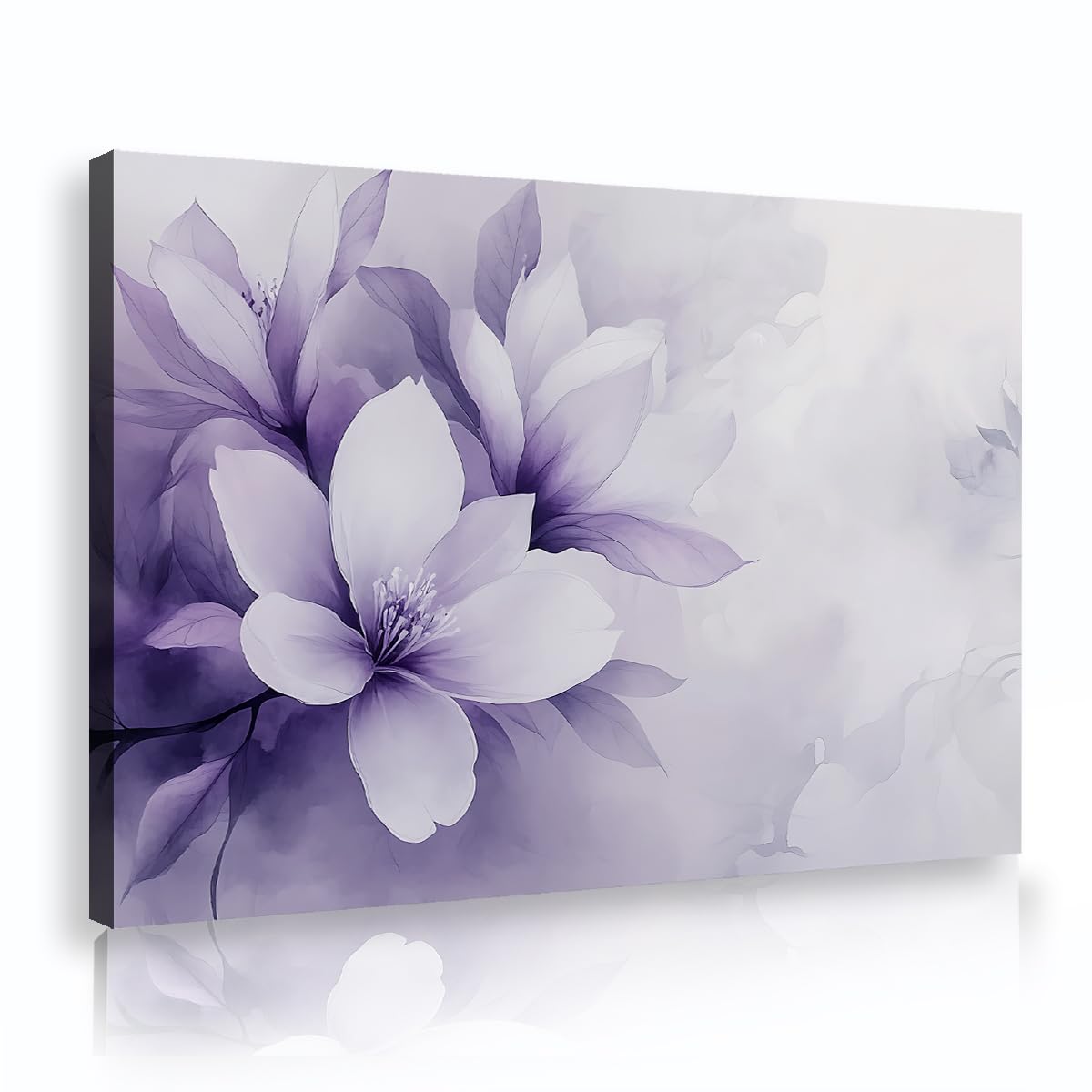 TOANGWALL Purple Violet Flowers Canvas Wall Art Magnolia Blossom Painting Light Background Mural Pictures Artwork Modern Framed Poster Prints For Living Room Office Decor 70x100cm