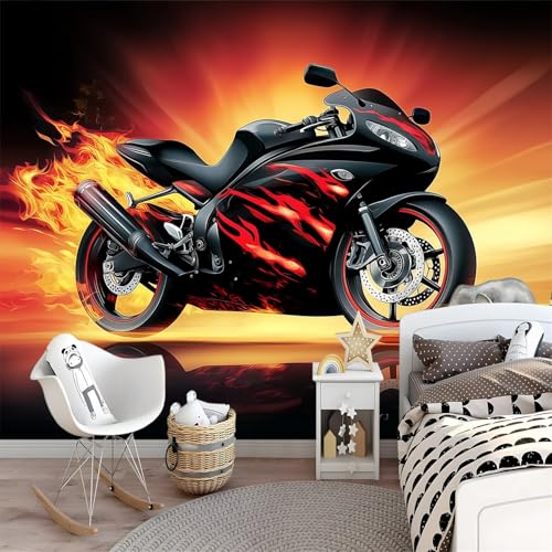 Papier peint photo mural moto flamme 300x210 cm intissé poster géant salon