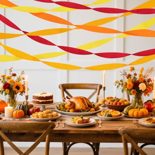 Image of Orange Streamers Party Decorations, 8 Rolls Red Orange Yellow Crepe Paper Streamers for Fall Thanksgiving Party Decorations, Birthday & Home Backdrop Decorations
