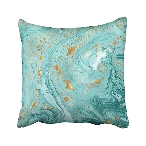 ZGNNN-EU Marble Turquoise And Golden Paints For Websites And Other Projects Modern Canvas Decorative Cushion Covers 18 x 18 Throw Pillow Case for Home and Gifts