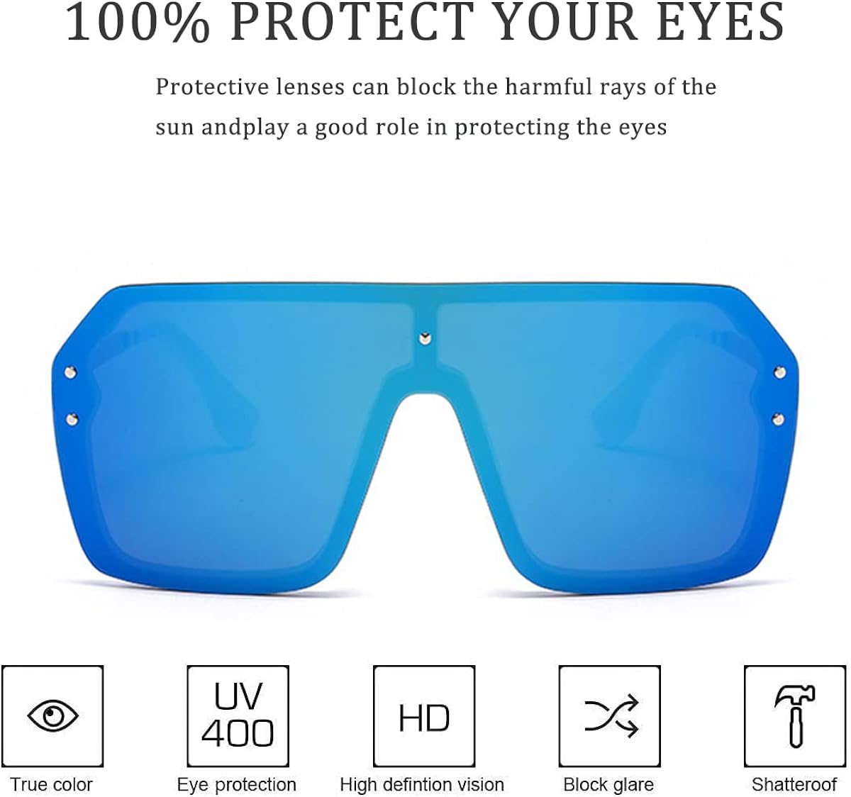Miniatura 2 de Votange Gafas de sol siamesas de gran tamaño para mujer modernas de una pieza parte superior plana sin montura grande protección UV400 Rosado