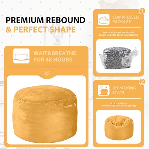 Image of HABUTWAY Bean Bag Chair 3Ft Luxurious Velvet Ultra Soft Fur with High Rebound Memory Foam Bean Bag Chairs for Adults Plush Lazy Sofa with Fluffy Removable Sponge 3' (Mustard)