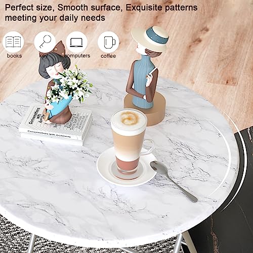 Fleecy day Tv Trays Folding Tray Table Dinner Tray Table Round, Snack Eating Trays Table for Living Room with No Assembly Required&Sturdy, 17.5 x 17.5 x 26 in(White Marble)