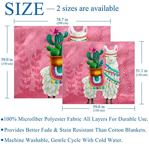 Couverture polaire lama et cactus 150x200 cm douce en microfibre pour lit - 4