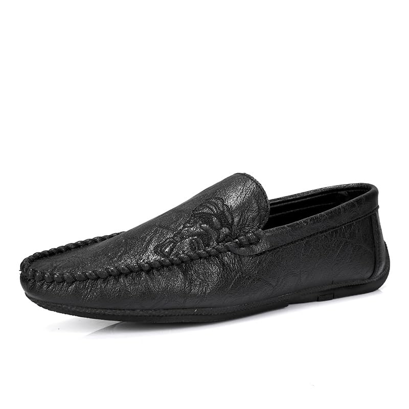 Mens Loafers Shoe Solid Color Round Toe Vegan Leather Loafer Shoes Lightweight Flat Heel Flexible Classic Prom Slip-on