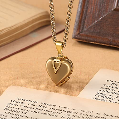 Nobelook Personalized Love Heart Locket Necklace That Holds 4 Photos Customizable Pendant Charms For Women Gold Plated Vintage Necklace for Mother Girls Christmas Birthday Gift Chain Length 31.49" Adjustable2