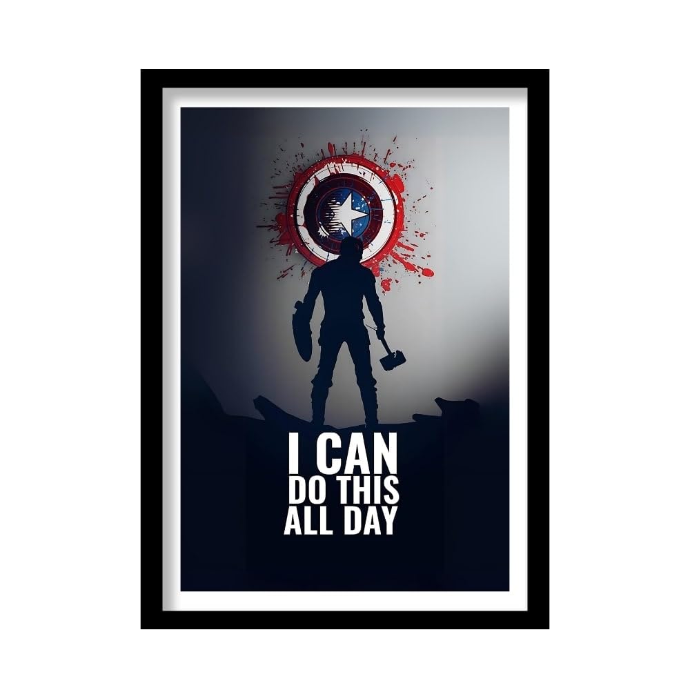 DecorEdge "I CAN DO THIS ALL DAY Superhero Wall Art Print with Frame | (9 x 12.5 Inch) | A4 Sized Black Frame | Best for Gifting | Posters for Wall, Bedroom, Study Area, Hostel etc. (BORDERED)