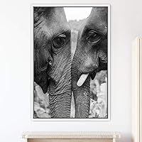 Framed Canvas Wall Art Duotone Elephants I Animals Black and White Bohemian Duotone Elephants Expressive Grey Living Room Photography - 16x24 inches