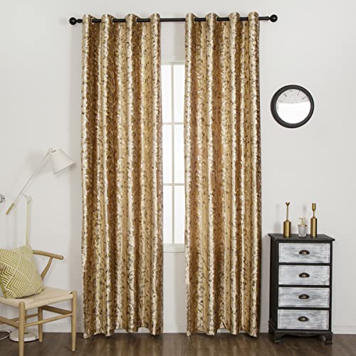 MYRU 2 Panels Set European Style Living Room Gold Curtains Room Darkening Velvet Luxury Curtains for Villa (2 x 54x84 Inch)