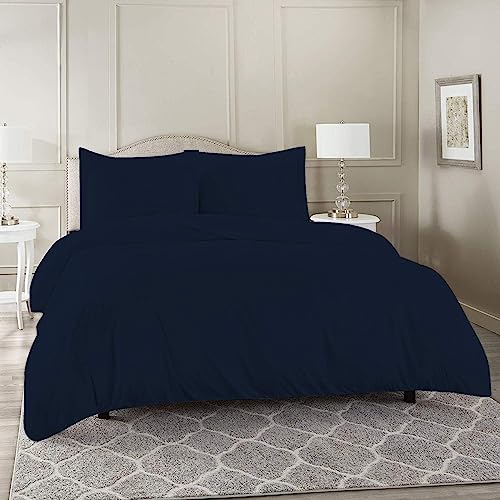 Image of Duvet Cover Set Double Size Bed (92x102 Inch) 1 Duvet Cover + 2 Pillow Covers with Zipper 400 TC Microfiber Luxurious Quilt, Comforter, Rajai, Dohar Blanket Cover (Navy Blue)
