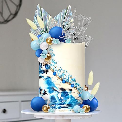 Navy Blue Boho Cake Toppers - Happy Birthday & Wedding Decorations