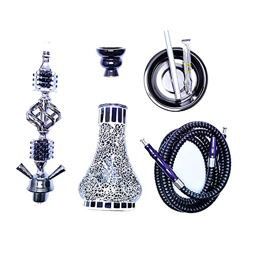 AMAZOM Shisha-Set Mit 2 Schläuchen - 21,65"Tragbares Komplettset Mit Glasvasenboden, Shisha-Keramikschale, Holzkohlenhalter, Lederrohr, Mundspitzen,Blau – Bild 3