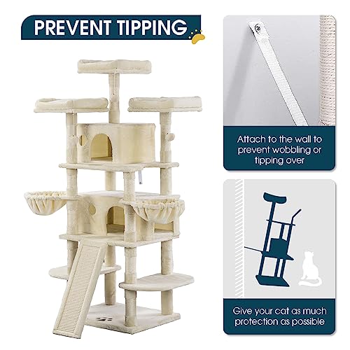 Árbol para gatos grande multi-niveles 68 pulgadas beige miniatura 4