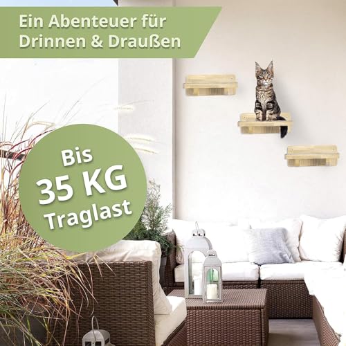 WOOWOOD® Kletterwand Katzen | Katzentreppen 3er-Set | Katzentreppe Wand | Katzen Kletterwand Set | Katzenleiter | Catwalk Katze | Wand Klettern XL - Naturhell