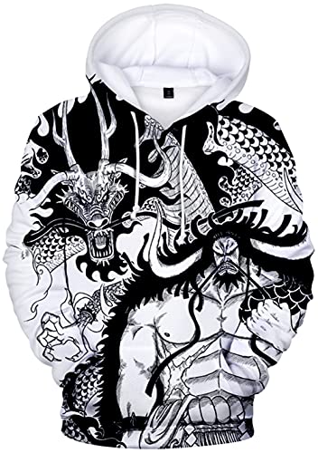 YIMIAO Impresión 3D Sudadera con Capucha One Piece Anime Patrón Casual Deportiva para Hombres Mujeres Mangas largas Cordón Luffy Ace Pullover(M)