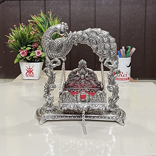 Image of KridayKraft Metal Laddu Gopal Jhulla For Janmastmi Festive Silver Plated Polish Decorative Metal Palna For Krishna Ji, Temple Office,Gift Article, 20 cm , 23 cm
