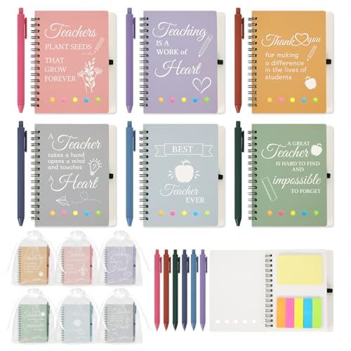 GADITIEK 6 Sets Thank You Teacher Gifts Teachers Notebook Gifts for Women Men Gift Teacher Multipack with Pen and Organza Bag for Nursery Teaching Assistant Teacher Gift