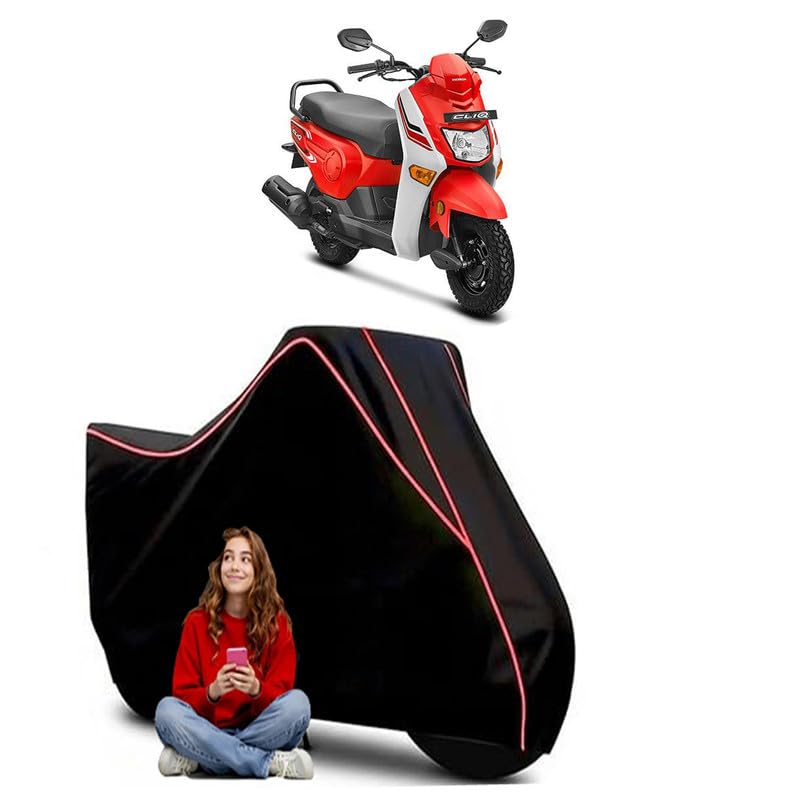Image of CliQ 110 Scooty Bike Cover Water Resistant Outdoor Use Universal Fit Scooters Motorcycles Heavy Duty UV Protection Dust Rain Scratch Resistant Elastic Bottom Black Blue Piping