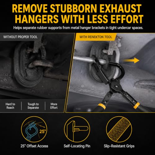 Renekton Exhaust Hanger Removal Tool, Heavy Duty Exhaust Hanger Pliers for Rubber Exhaust Hangers, 25° Offset Jaw, Non-Slip Grip, Muffler Tailpipe Hanger Removal Tool for Cars & Trucks by Renekton - Used condition - US$9.88