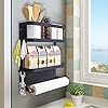 Magnetic Spice Rack, Magnetic Shelf with Paper Towel Holder 2 Tier Kitchen Refrigerator Storage Rack Fridge Magnet…