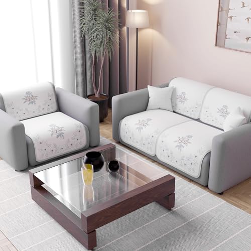 Image of Kuber Industries 2+1 Seater Sofa Cover | Slipcover for Living Room | Thick & Cozy | Non-Slip Comfort Sofa Cover Set | Painting Delta 1380 - Cream