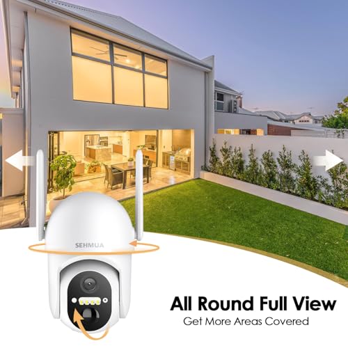 Image of SEHMUA Solar Security Cameras Wireless Outdoor, 2K 360 View Battery Powered Outdoor Camera, WiFi Home Security with Spotlight Color Night Vision, PIR Sensor, 128GB Memory Card Included, White
