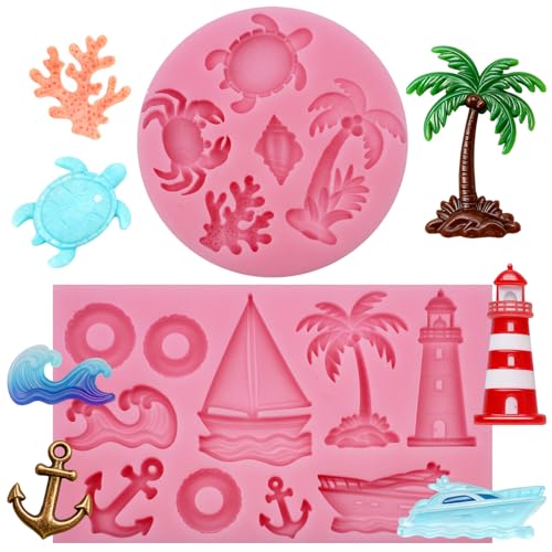 Silicone Ocean Beach Mold Anchor Fondant Molds Sailing Boat Chocolate Molds for Cake Decoration Cupcake Topper Candy Sugar Craft Resin