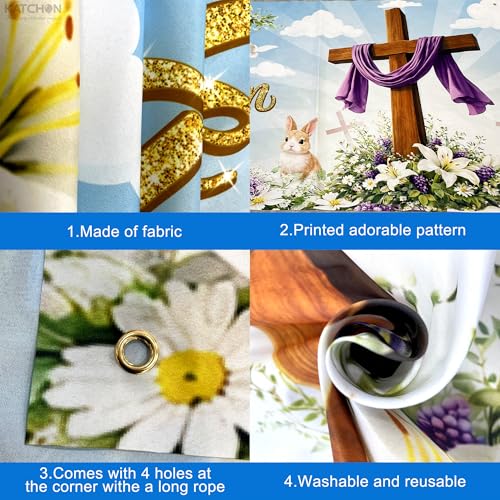 Image of KatchOn, Large Happy Easter Banner - 72x44 Inch | He is Risen Backdrop for Easter Decorations, Christian Easter Decorations | Easter Photo Backdrop, He Is Risen Decor, Jesus Spring Party Decoration