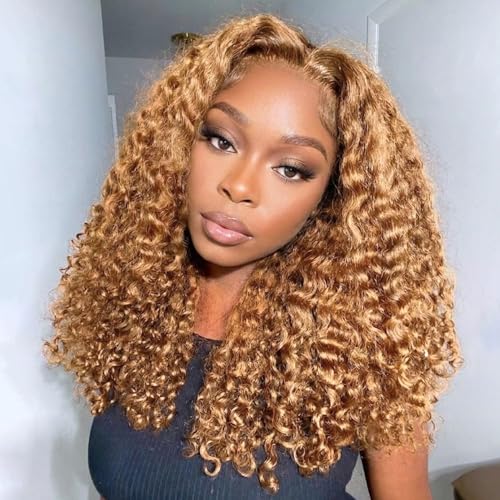 Ailwelia Curly Bob Wig Human Hair Deep Wave 200% Density 5x5 HD Lace Closure Wigs Human Hair Bob Wigs For Black Women Wear And Go Glueless Curly Wig Blonde Color 16 Inch
