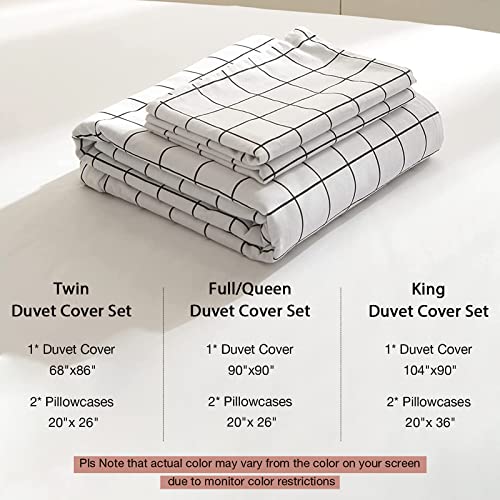 Eavd White And Black Grid Plaid Duvet Cover Queen Soft 100% Cotton Grid Plaid Gingham Bedding Set With 2 Pillowcases Modern Style Geometric Plaid Comforter Set With Zipper Closure 4 Ties #TOP4