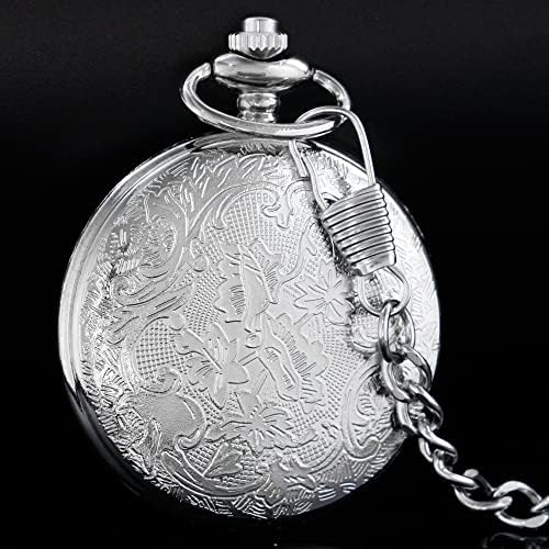 Tiong Pocket Watch Hollow Blue Star Design Roman Numerals Pocket Quartz Watches with Chain Christmas Birthday Gifts for Men Women