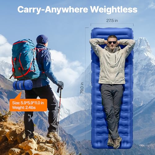 Image of OGERY Sleeping Pad, Ultralight Inflatable Sleeping Pad for Camping with Pillow Built-in Foot Pump, 6 inch Extra-Thick Reinforced Camping Mattress for Hiking, Backpacking, Tent