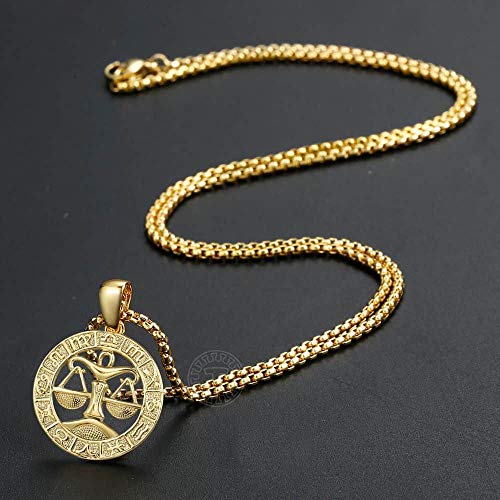 Gold Plated Zodiac Sign Pendant Necklace for Women Men Leo AriesConstellation Horoscope Pendant Stainless Steel Box Link Chain 22inch2