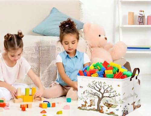 Image of Large Woodland Baby Toy Basket Collapsible Kids Storage Bin Cute Shower Gift Box Forest Nursery Decor (Animals)