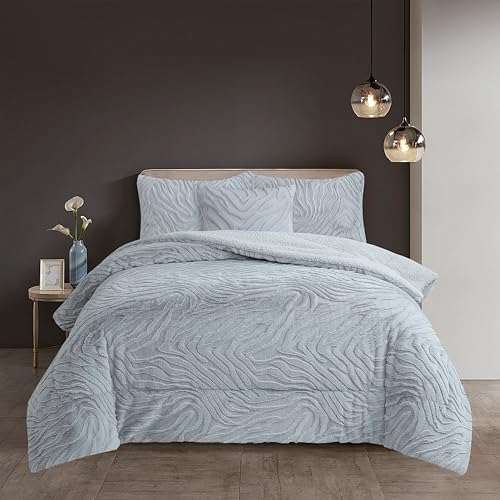 NOVOTEXTIL Edredón Invierno Sherpa Cama 150 (250x260) Extra Grueso 560gr/m2 Efecto Borreguito - Edredón Suave, Cálido y Transpirable con 2 Fundas Almohada (50x70) (Tampere Gris)