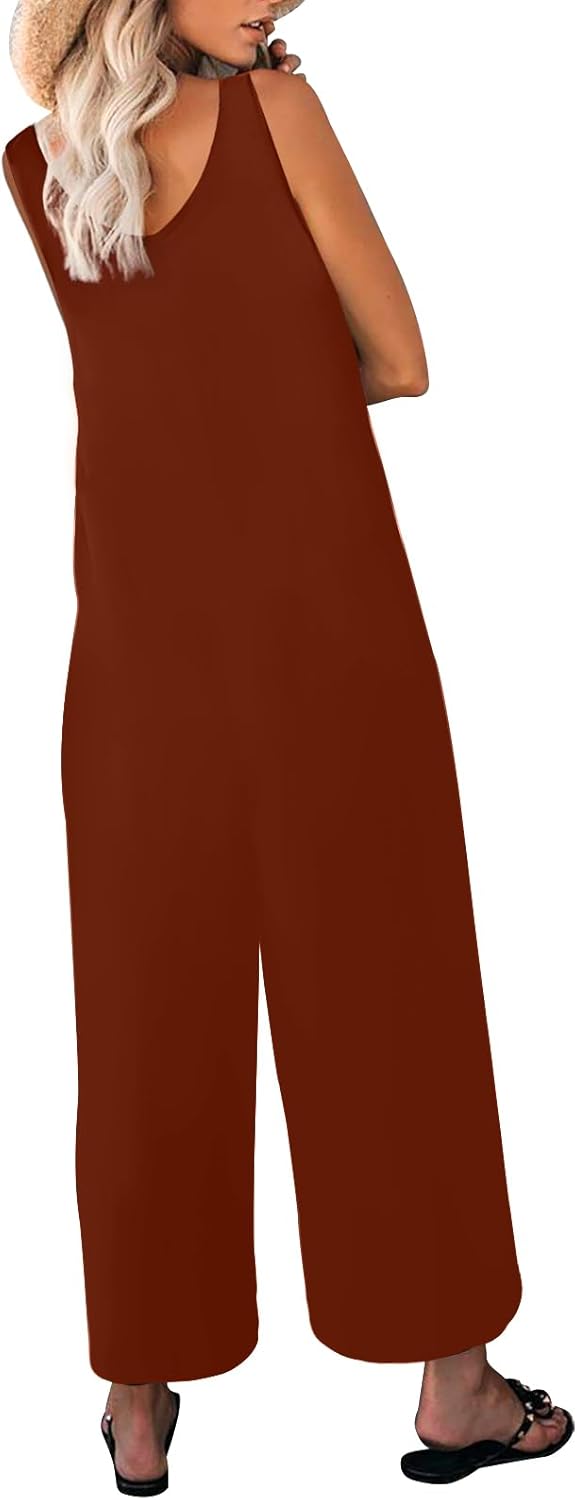 Women's Summer Casual Loose Tank Jumpsuit Sleeveless Crewneck Long Pants Jumpsuit Romper with Pockets - Image 5