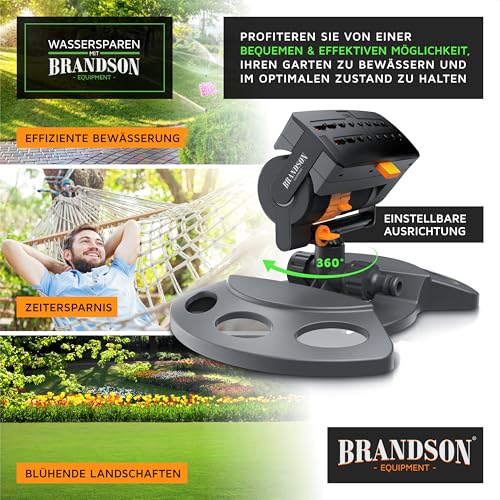 Brandson - Rasensprenger mit 16 Düsen für große Flächen – 3/4 Zoll Viereckregner - Sprühmuster einstellbar von parallel bis gefächert - Oszillation – Garten Rasensprinkler