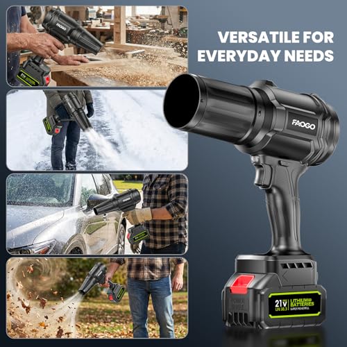 Image of Cordless Leaf Blower with 2 Batteries & Charger - 990,000 RPM Electric Handheld Blower, Lightweight for Lawn, Yard, Patio, Garden Care - Light Black