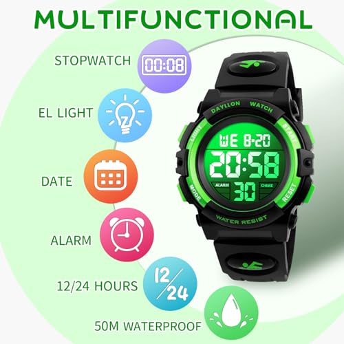 Image of Dayllon Kids Digital Watch Boys Outdoor Sports 50M Waterproof Girls Watches Alarm Clock 12 /24 H Stopwatch Calendar for Ages 3-15 Boy Girl Wristwatch Kids Gift