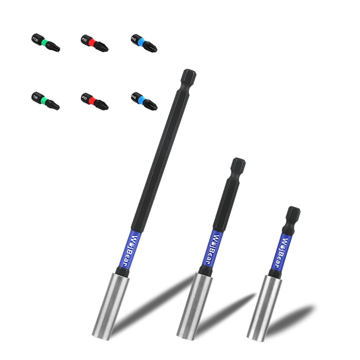 WojBear 3 PCS Magnetic Extension Bit Holder Set, 75mm 100mm 150mm