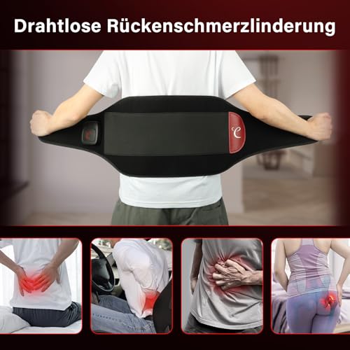 Comfytemp Infrarot Wärmegürtel Rücken Massagegerät mit 36Wh Akku,10 Wärmestufen 5 Vibrationmoden Kontrolle per Knopfdruck und App, 27X155cm Groß Kabellos Heizgürtel Abschaltautomatik Rückenwärmer XXL