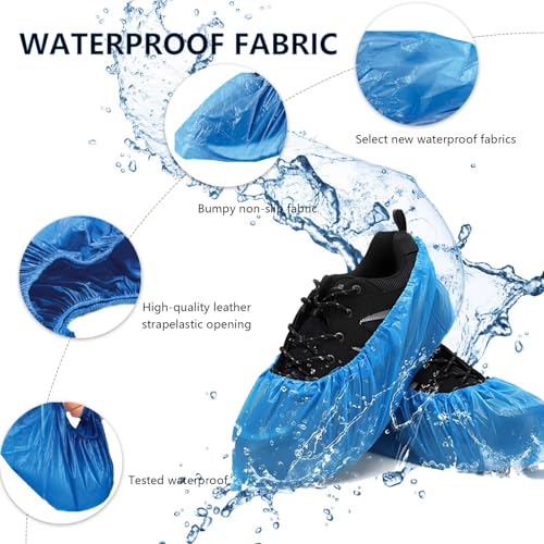 100 Stück Einweg Schuhüberzieher Wasserdicht & Rutschfest – Robuste Überschuhe aus CPE für Haushalt, Reinigung, Labor, Gäste, Baustelle, Innenbereich – Universalgröße Blau
